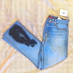 7 for all mankind "edie w/ black ornate rhinestones at hem" NWT sz27 [1138]